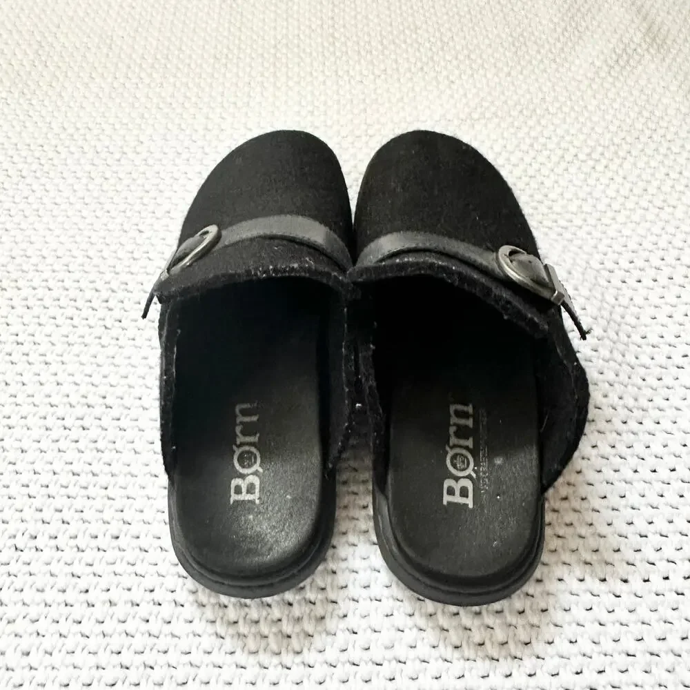 Born Comfort Black Lia Slip On Wool Open Back Clogs Buckle Strap Women 8-8.5 - Picture 3 of 7